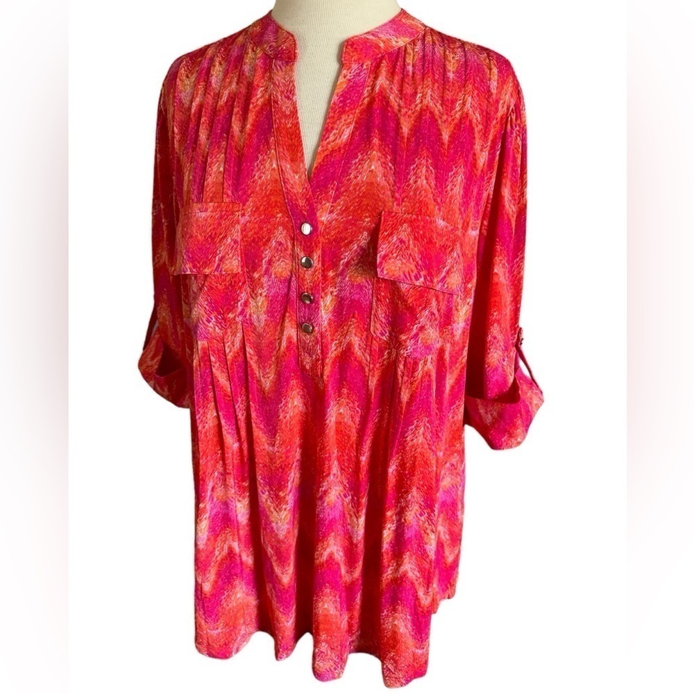 COCOMO 1X Pink Orange Plus Size elbow sleeve women's Blouse top tun…